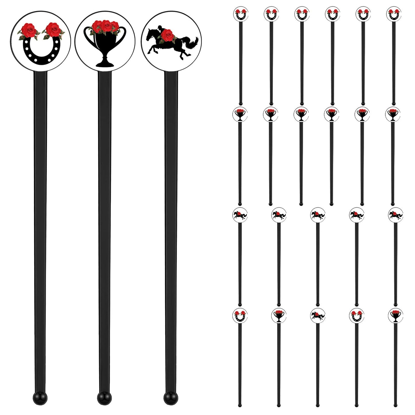 60 Pcs 7 Inches Derby Drink Stirrers Plastic Horse Swizzle Stir Sticks for Cocktails Coffee Whiskey Derby Party Favors Decoration