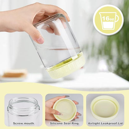 SHOWIN Overnight Oats Containers with Lids, 16oz Glass Jars with Lids 2 pcs, Milk White, Wide Mouth Mason jars for Salad, Yogurt, Snacks, Meal Prep