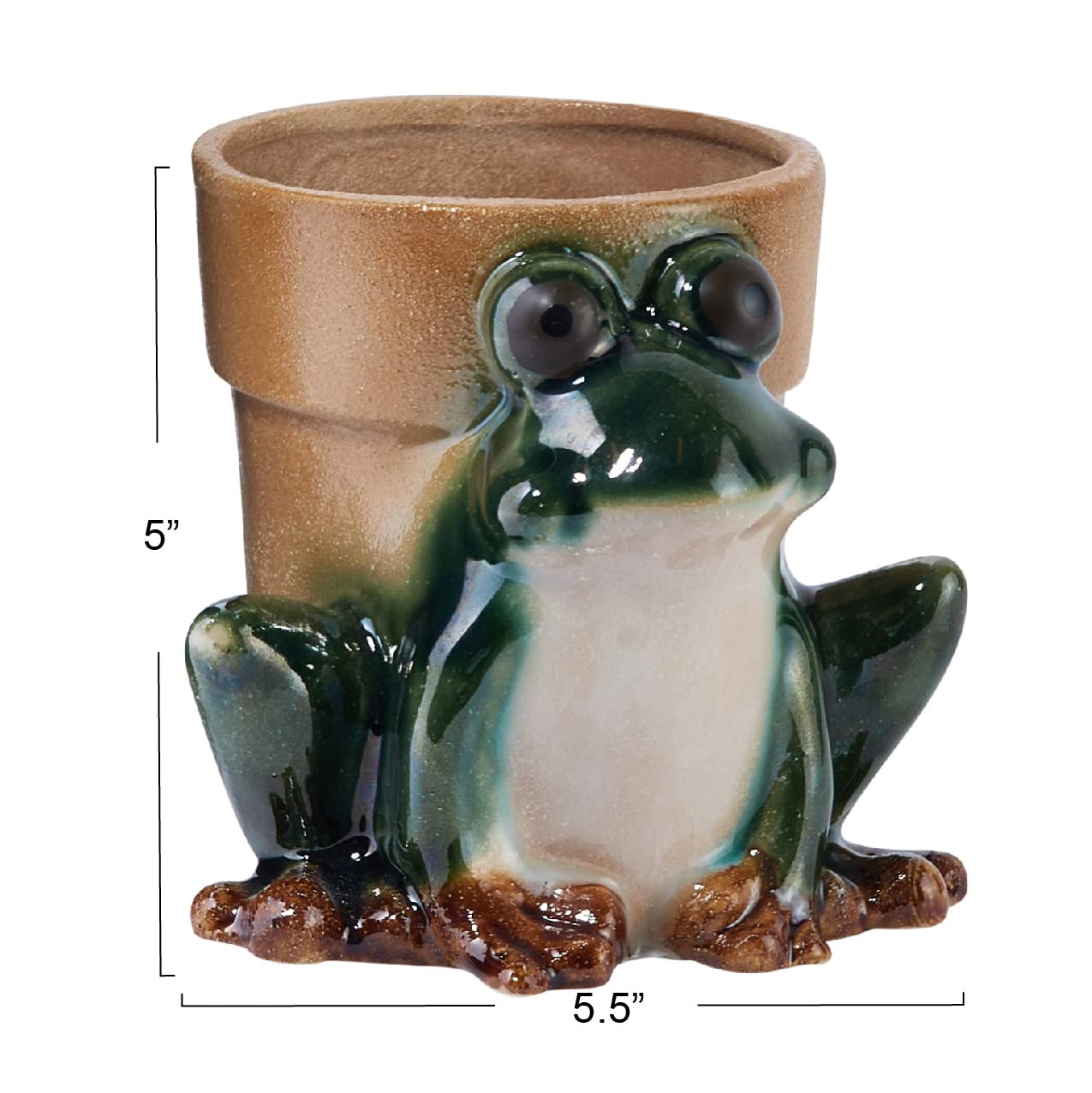 Creative Co-Op Stoneware Frog Planter, Green