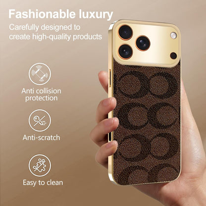 Sriyso Designer Case for iPhone,Luxury Classical Vintage Leather for Women Girl,Camera Protection,Electroplating Frame Anti-Fingerprint Military Grade Drop Shockproof Cover（Gold,iPhone 16 Plus