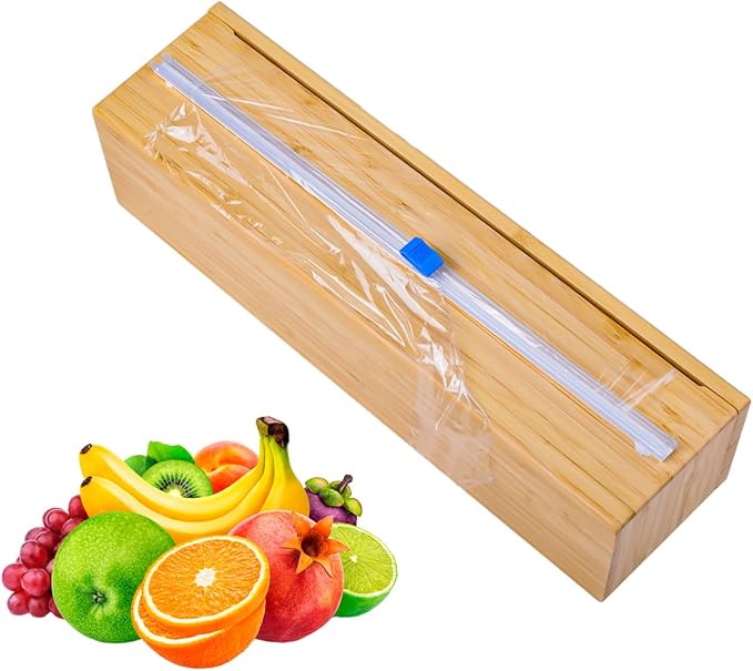 Uncle Jack Plastic Wrap Dispenser with Slide Cutter, Fit 13'' Rolls, Bamboo Aluminum Foil Dispenser with Cutter for Wax Paper, Saran Wrap