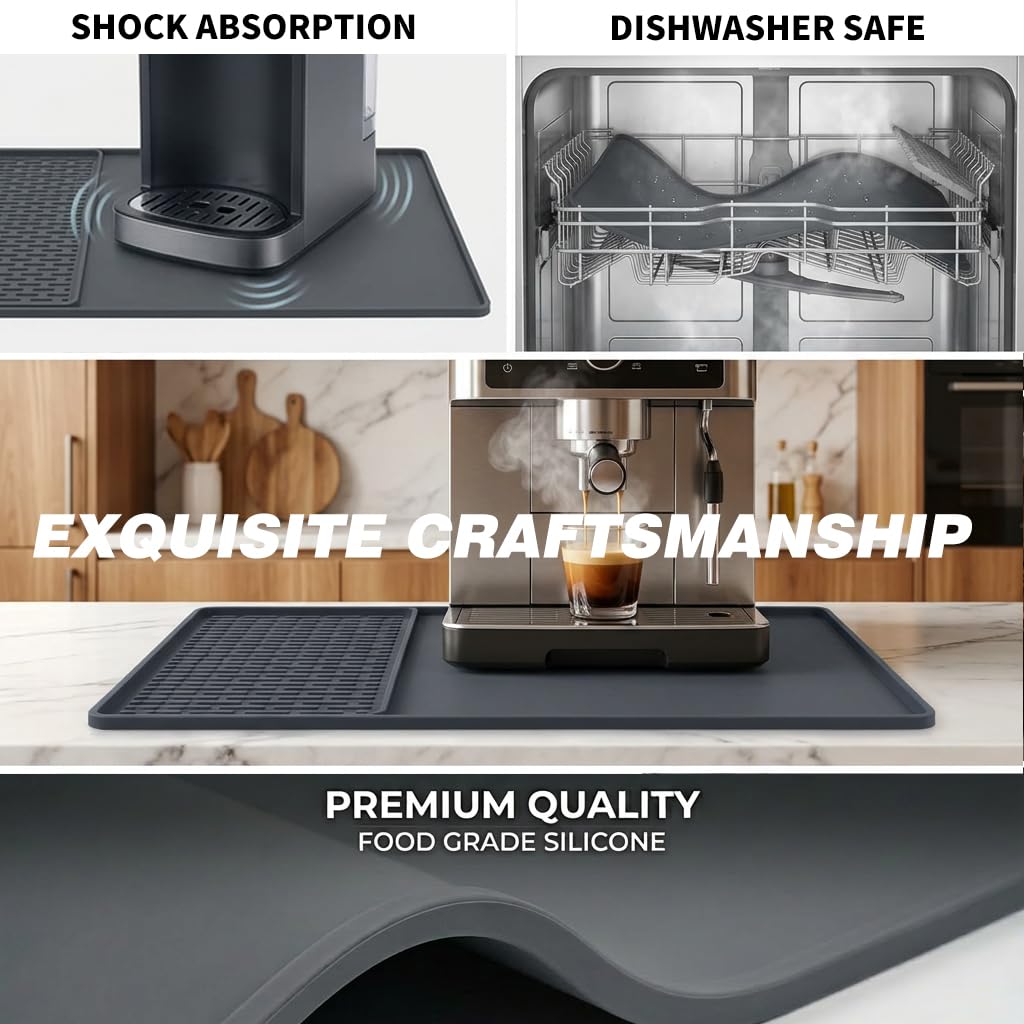 Caketime 2 In 1 Silicone Coffee Bar Mat Accessories Detachable Dish Drying Rug Rack Stone for Kitchen Counter Home Household Apartment Office Essentials Barista Espresso Machine Drainer Must Have