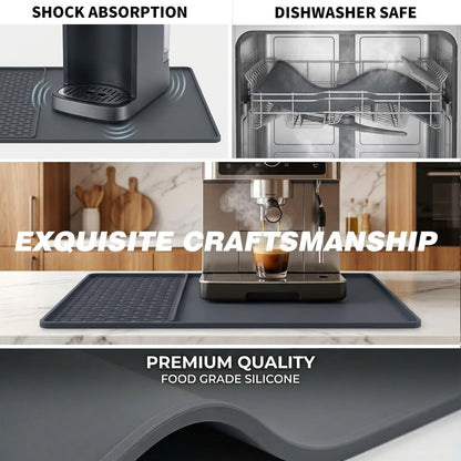 Caketime 2 In 1 Silicone Coffee Bar Mat Accessories Detachable Dish Drying Rug Rack Stone for Kitchen Counter Home Household Apartment Office Essentials Barista Espresso Machine Drainer Must Have