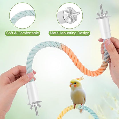 4 Pcs Bird Rope Perches, Bendable Climbing Rope Bird Cage Accessories, Fun Climbing Toy for Parrots, Parakeet, Cockatiels, Lovebirds, Budgies