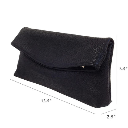 JNB Faux Leather Oversize Foldover Clutch Bag with Zipper Pocket,bk40