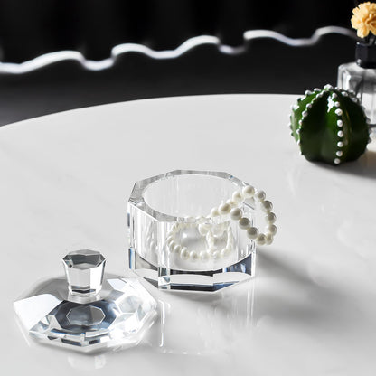 DONOUCLS Crystal Candy Dish with Lid Hand-Cut Home Decorative Jewelry Box/Jar W 5" x H 5" with Multi-faceted, Comes With Gift Box