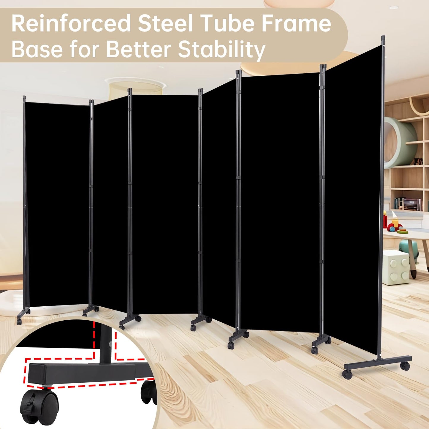 Room Divider Large 6 Panel Privacy Screen,Portable Room Partition on Wheels