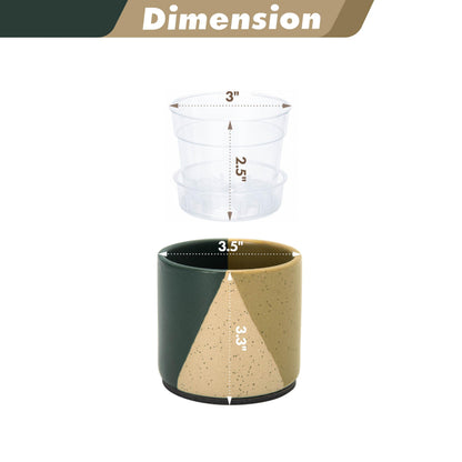 D'vine Dev 3.5" Stoneware Cachepot Planter with 3" Clear Nursery Pot & Detachable Saucer – Indoor Plant Pot with Drainage for Bottom Watering & Root Visibility, Desert Forest, Set of 2, 93-V-A-1