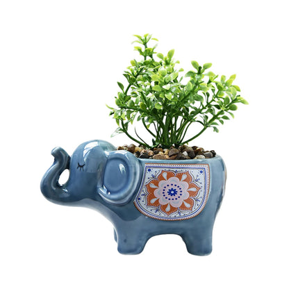 SUSOYAOCHEN Ceramic Succulent Planter, Animal Cactus Small Flower Pots with Drainage Cute Elephant Bonsai Pot for Desktop Windowsill Indoor Outdoor Decor (Dark Blue)