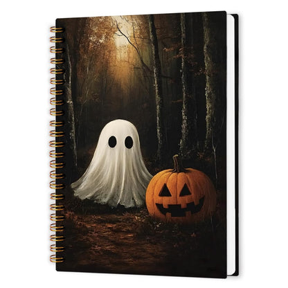 nvucamd Vintage Halloween Spiral Notebook, Witchy Fall Ghost Pumpkin Journal Notebook, Gothic Ghost Gifts Journaling Notebooks for Women, Halloween Gifts Office Supplies, 5.5x8.3 Inch