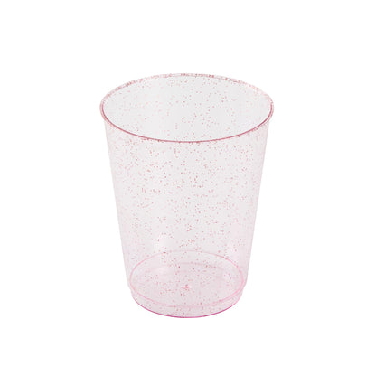 Restaurantware Glitter Cups 10 oz Pack of 20 Pink Glitter Plastic Cups Fancy Drink Tumblers Disposable, Durable Plastic Glasses Cold Food-Friendly Tumblers for Cocktails Punch at Parties