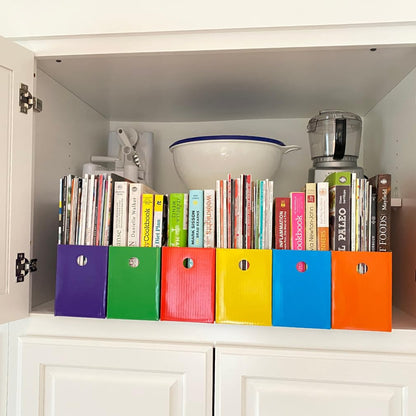 Evelots Magazine File Holder -Set of 6 Multi Color- Office Desk Organizer - Sturdy Cardboard - New Upgraded Double Front Panel -4" Wide-Easy Assemble