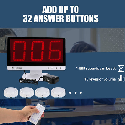Retekess TM101 Wireless Quiz Bowl Buzzers,15-Level Volume,Add Up to 32 Buttons,262ft, 6 Buzzers for Game Show,Family Game Nights,Learning Resources for Classroom,School