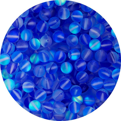 Matte Aurora Crystal Glass Beads Blue 100pcs 8mm Flash Glitter Shining Mermaid Round Loose Aura Bead Frosted Moonstone for Jewelry Making (Blue, 8mm)