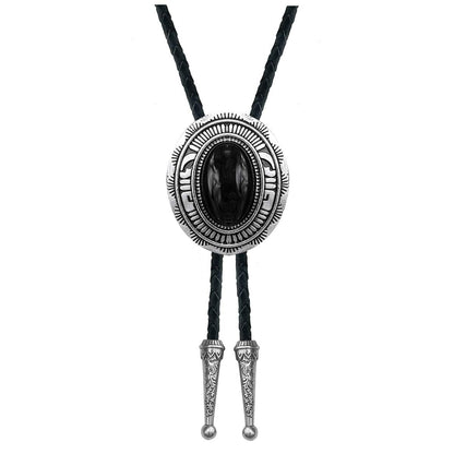 YOQUCOL Black Stone Bolo Tie Native American Western Leather Necktie Bolo Ties For Men