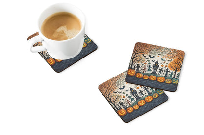 Caroline's Treasures Papel Picado Skeletons Spooky Halloween Foam Coaster Set of 4 Cup Coasters for Indoor and Outdoor, Coaster for Tabletop Protection, Anti Slip, Mouse pad Material