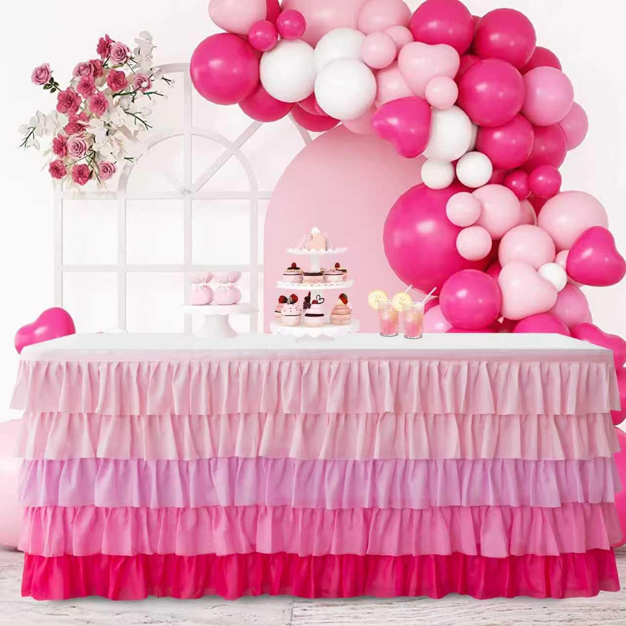 JEVIX Pink Table Skirt 6ft Tutu Table Skirt For Rectangle Table Birthday Party Decorations Baby Shower Girls Parties Cake Dessert Table Decorations Ruffle Table Skirting