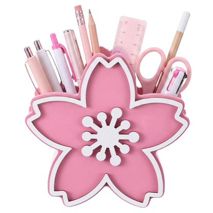 Tenceur Pink Cherry Blossom Holder for Desk Large Capacity Cherry Blossom Pencil Holder Coquette Supplies Desk Organizer Teacher Office Decor Makeup Brush Holders Back to School Gift for Girls Women