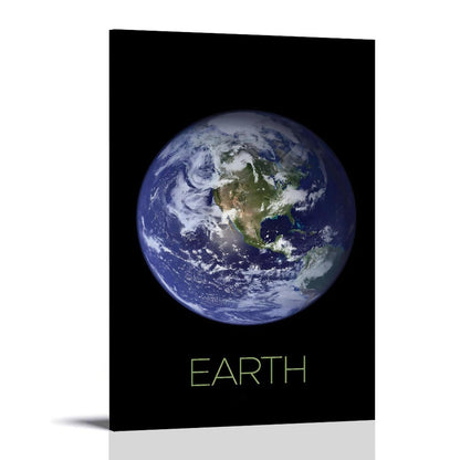 Solar System Canvas Wall Art - Earth Planet Space Poster for Kids Room Bedroom Classroom, STEM Educational Astronomy Decor, Science Gift for Boys Girls Teens, 12x18 Inch Framed
