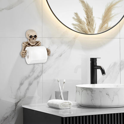 Sumnacon Skull Toilet Paper Holder, Resin Wall Mount Toilet Paper Roll Holder- Evil Skeleton Toilet Paper Holder Dispenser Wall Decoration for Halloween, Gothic, Ghost Festival