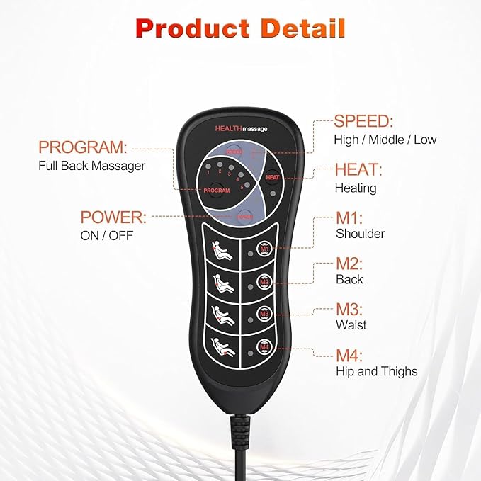 SLOTHMORE Vibration Back Massager for Chair with Heat, Chair Massager Pad with 8 Vibration, Seat Cushion for Seniors, Office Workers & Family, Fatigue & Pain Relief in Office, Home & Travel