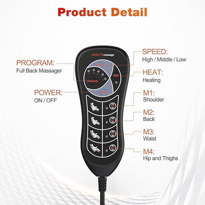 SLOTHMORE Vibration Back Massager for Chair with Heat, Chair Massager Pad with 8 Vibration, Seat Cushion for Seniors, Office Workers & Family, Fatigue & Pain Relief in Office, Home & Travel
