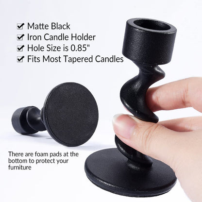 Aglary 2PCS Matte Black Spiral Iron Taper Candlestick Holders – Stylish Table Centerpieces for Wedding, Anniversary, Party & Home Decor, Durable Gift with Anti-Slip Design