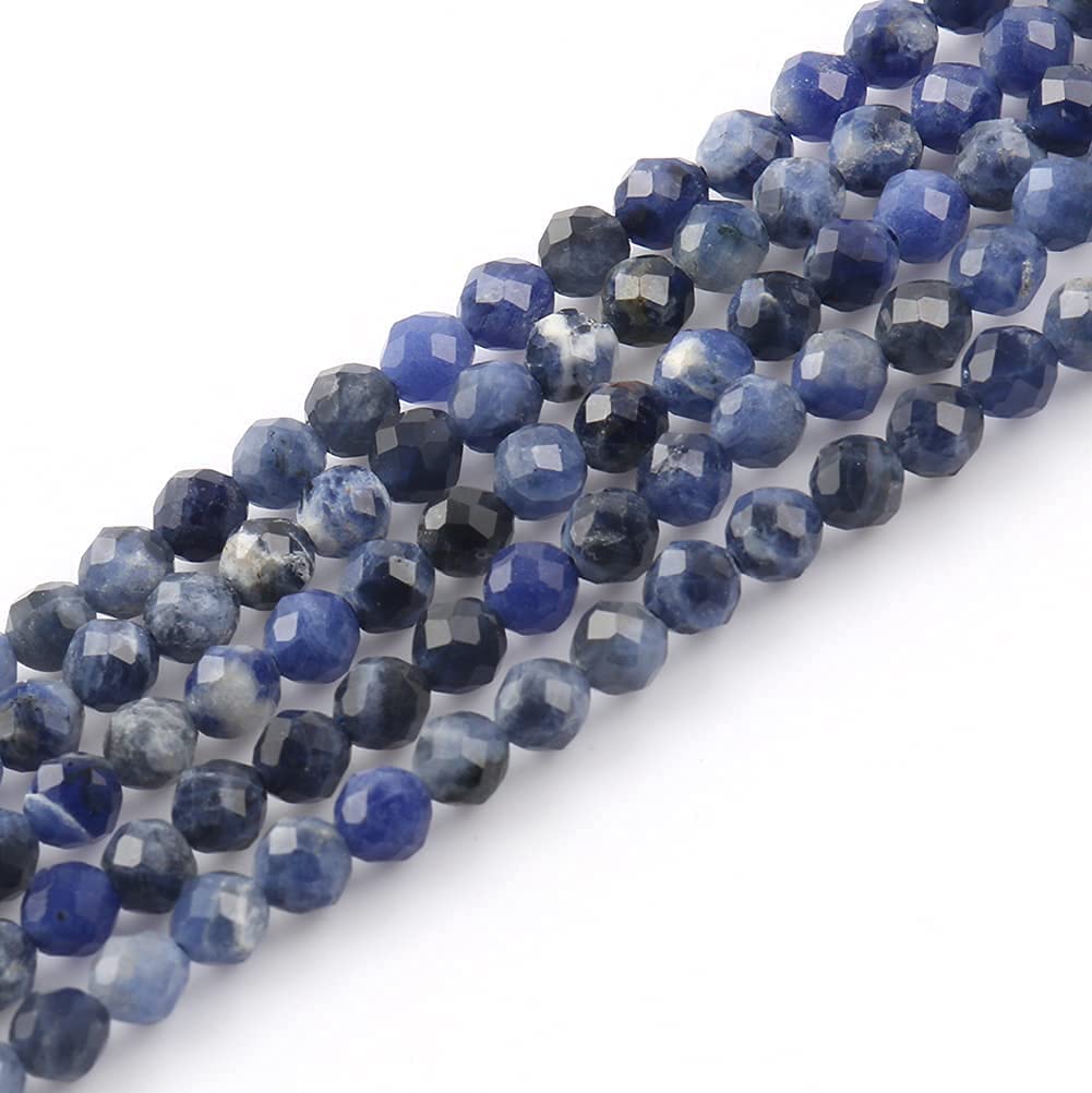 Song Xi 180pcs 2mm Natural Old Blue Sodalite Gemstone Beads Faceted Round Loose Stone Beads for Jewelry Making