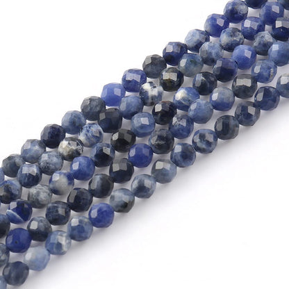 Song Xi 180pcs 2mm Natural Old Blue Sodalite Gemstone Beads Faceted Round Loose Stone Beads for Jewelry Making