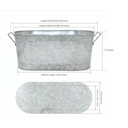 Hosley Galvanized Oval Tub with Handles 18 Inch - Beverage Party Chiller, Garden Planter, Multipurpose Party Ice Holder
