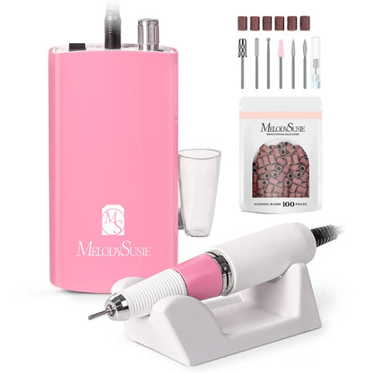 MelodySusie Professional Clip-on Nail Drill with Silicone Heat-Resistant Anti-Vibration Handle, SC300I Rechargeable 30,000RPM Cordless Nail E File Kit for Home and Salon Use