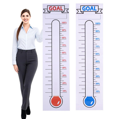 2 Pcs Fundraising Thermometer Goal Chart Poster Sticker, 48" x 12" Dry Erase Self-Adhesive Goal Trackers: Ideal for Fundraising Campaigns, Non-Profit Events, Charity Drives & Community Projects