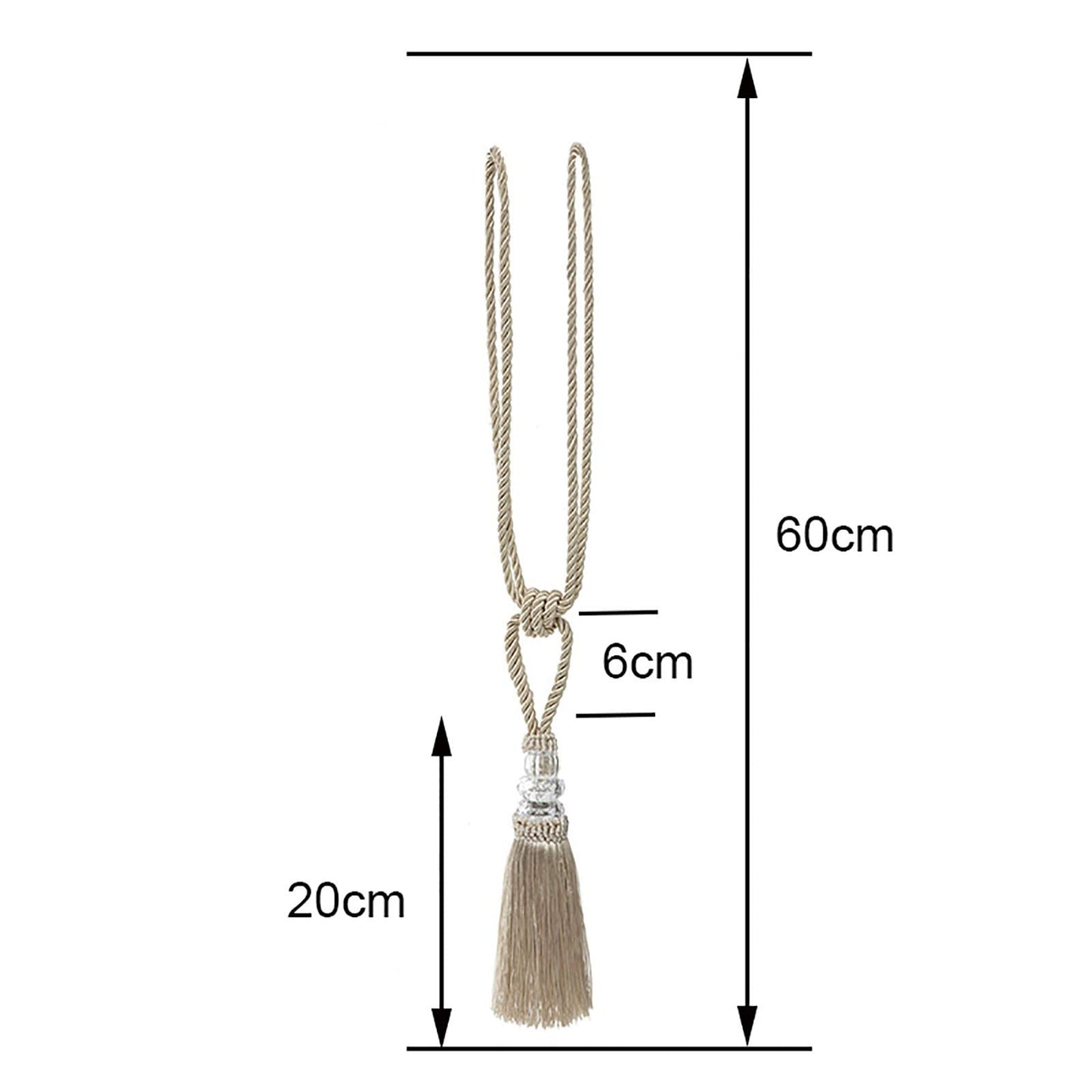 Fenghuangwu Tassel Curtain Tiebacks Handmade Curtain Tie Backs, Elegant Crystal Curtain Holdbacks for Home Office Decor (Beige, 2P)