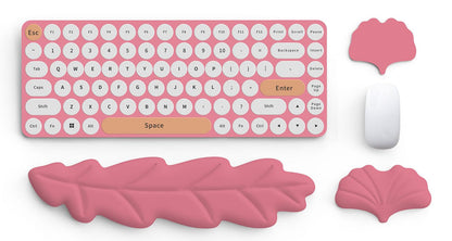 Leather Keyboard Wrist Rest Set, Wrist Rest for Keyboard and Mouse,Wrist Rest with Non-Slip PU Base, Comfortable Memory Foam Ergonomic Wrist Support Pad Arm Cushion for Computer Laptop Mac, Hot Pink