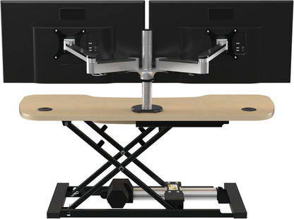 VERSADESK® PowerPro™ Elite 48” x 24" – App Controlled X-Large Electric Standing Desk Converter w/USB Charging Port. Raises up to 20”. Fully Assembled – Includes LED Lights. Supports 80 lbs. – Maple