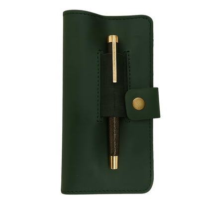 CestAntiQ, Distressed Leather Checkbook Cover with Pen Holder Full Grain Green Leather Check Book Cover for Personal or Duplicate Checks Executive Checkbook Wallet for Men Women Slim Gift Organizer