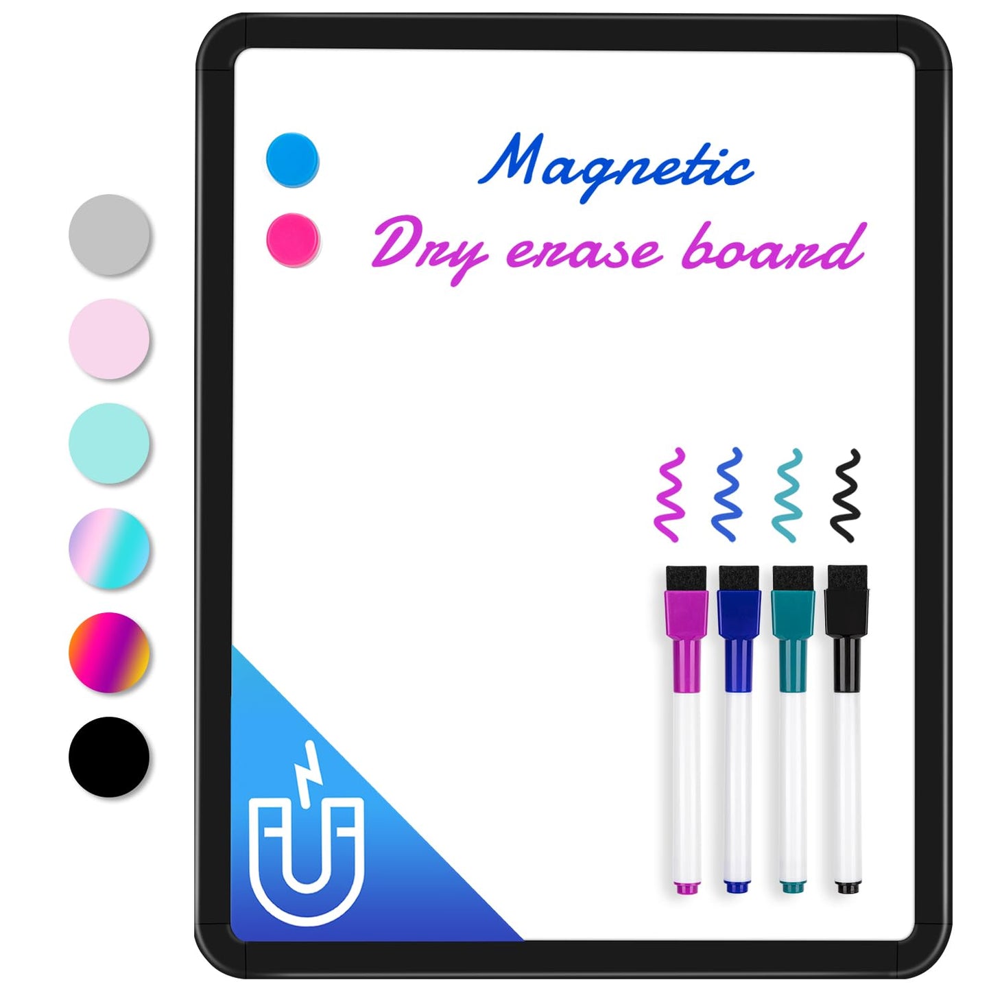 VUSIGN Small White Board Dry Erase, 11''x14'' Magnetic Dry Erase Board, Mini Whiteboard with Markers for Fridge, Wall, Locker, Black