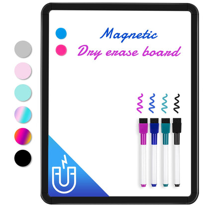 VUSIGN Small White Board Dry Erase, 11''x14'' Magnetic Dry Erase Board, Mini Whiteboard with Markers for Fridge, Wall, Locker, Black