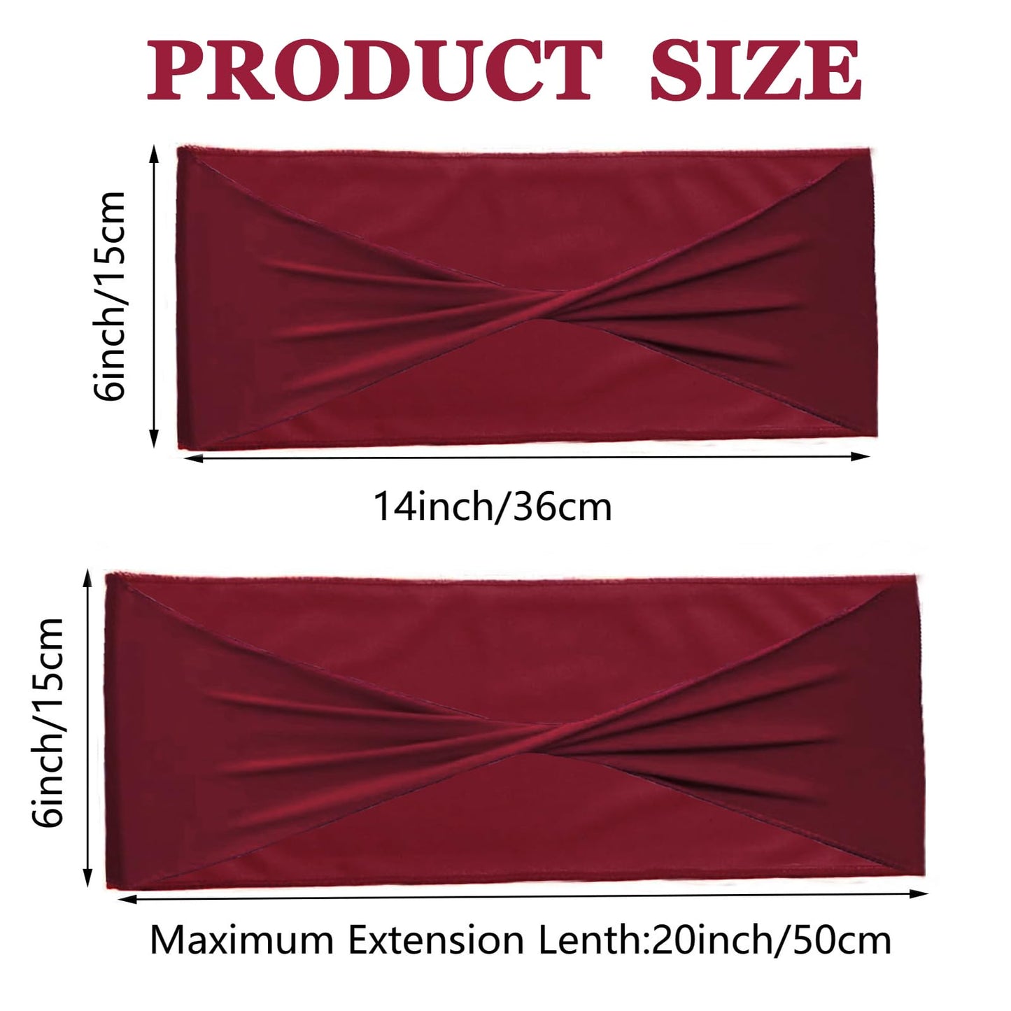WYFMYD Spandex Burgundy Chair Sashes 50 Pcs Burgundy Sashes Bows Elastic Chair Cover Bands Ties Without Buckle for Wedding Party Events Ceremony Birthday