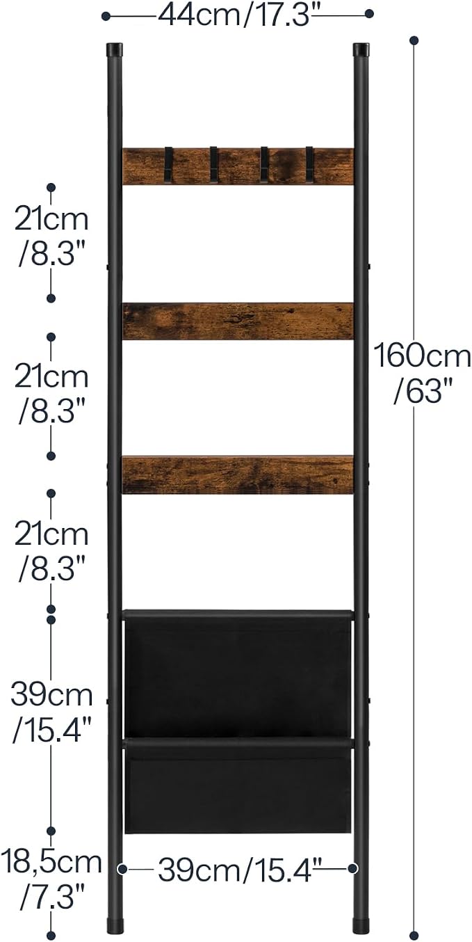 HOOBRO 5 Tier Blanket Ladder with Magazine Pocket and 6 Tier Towel Rack Bundle, Wall-Leaning Blanket Rack for Living Room, Decorative Ladder with 4 Hooks, Rustic Brown BF32CJ01-BF66CJ01