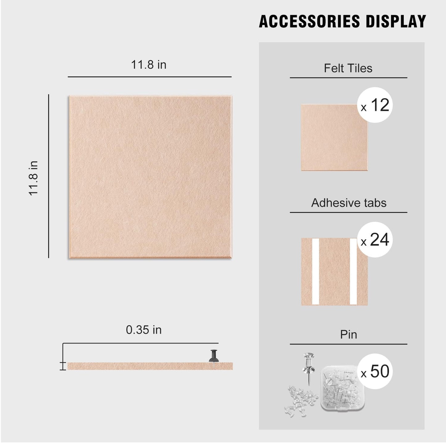 TSJOFFICE Large Cork Board for Wall - 48" x 36" Bulletin Board with 50 Pushpins for Office Decor, Pin Board 12 Pack Felt Wall Tiles with Safe Removable Adhesive Tabs, Corkboard for Home - Cinnamon
