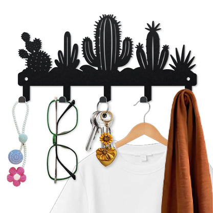 MAYJOYDIY Desert Cactus Key Holder Wall Mount Black Metal Hook Coat Hanger