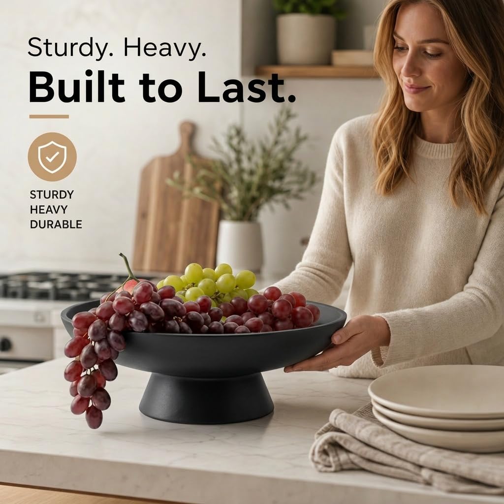12" Concrete Fruit bowl for Kitchen Counter, Coffee Table Decor, Decorative Key Bowl, Home Décor Accents, Kitchen Counter Decor Black