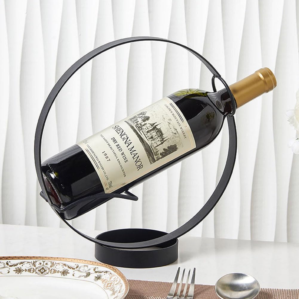 kaileyouxiangongsi Metal Single Tabletop Wine Rack – Freestanding Countertop Decorative Wine Bottle Holder, Unique Wine Gifts and Accessories for Wine Lovers (Black)