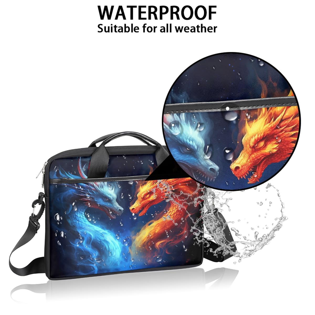 VQUVQV Laptop Bag Case Red And Blue Firey Dragon Animal Computer Briefcase Messenger Bag for Men Women, Lightweight Travel Laptop Tote Bags