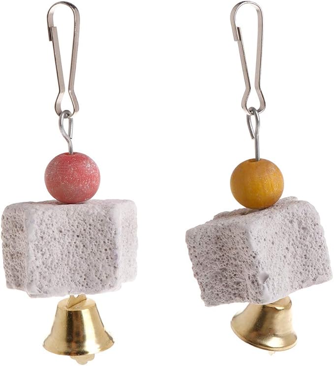 Bird Beak Grinding Mineral Block with Bells – Small Pet Chewing Stone for Health, Suitable for Rabbits, Hamsters and Birds