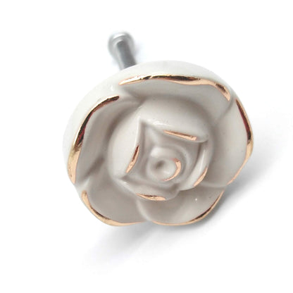 Antique Rose Flower Cabinet Knobs, Vintage Kitchen Shabby Chic Zinc Alloy White Drawer Pull Handles for Dresser Vanity Nightstand Cupboard Wardrobe, 8 Pack (Golden Line)