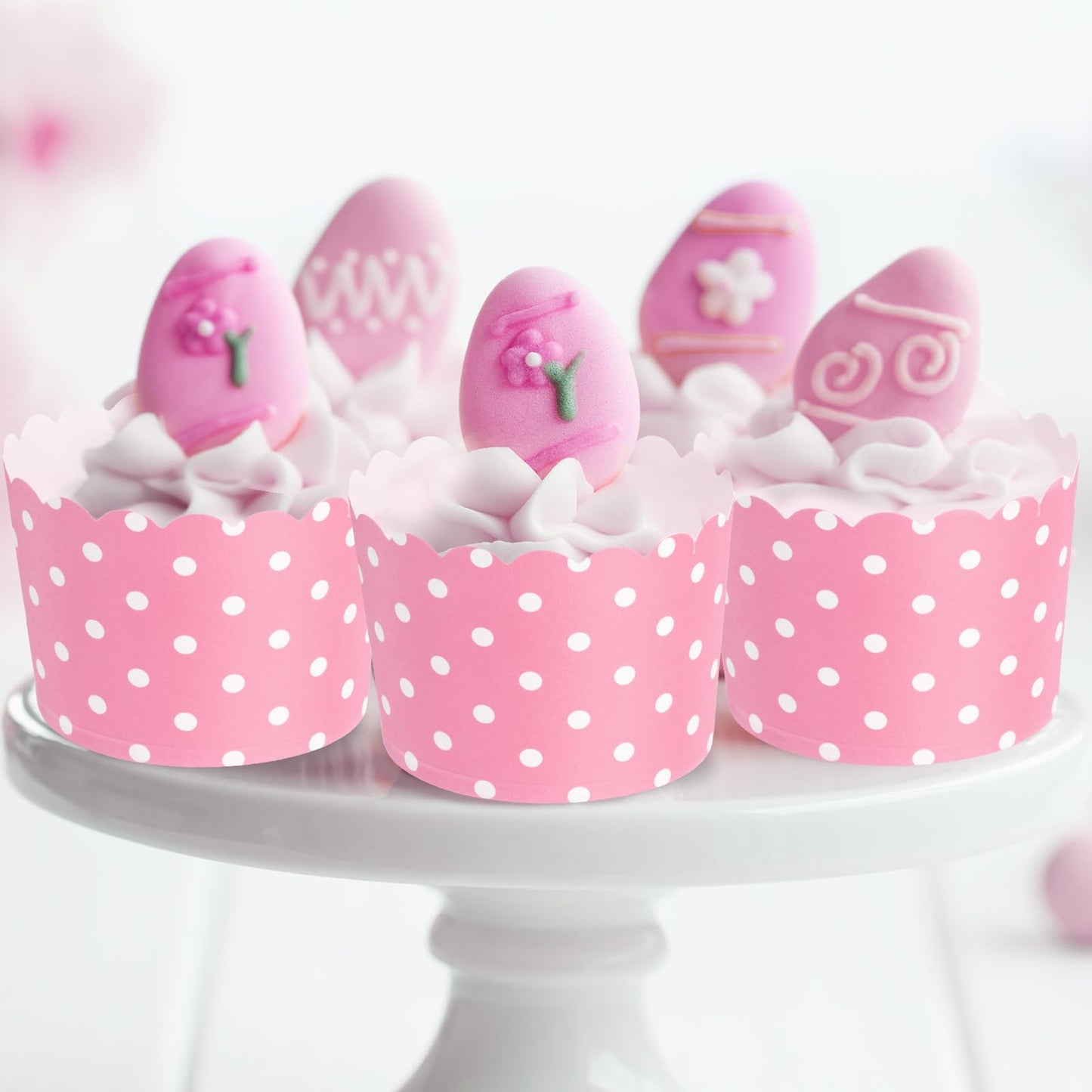 uxcell 50pcs Cupcake Wrappers for Wedding, Paper Baking Cups and Muffins Liners for Birthday Wedding Party Supplies (Pink, Polka Dots & Stripe)