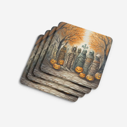 Caroline's Treasures Mummies Spooky Halloween Foam Coaster Set of 4 Cup Coasters for Indoor and Outdoor, Coaster for Tabletop Protection, Anti Slip, Mouse pad Material