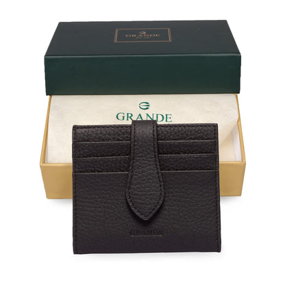 grande 3803 Genuine Leather Card Holder For Women and Men Slim Minimalist Card Case Small Snap Wallet (Black)